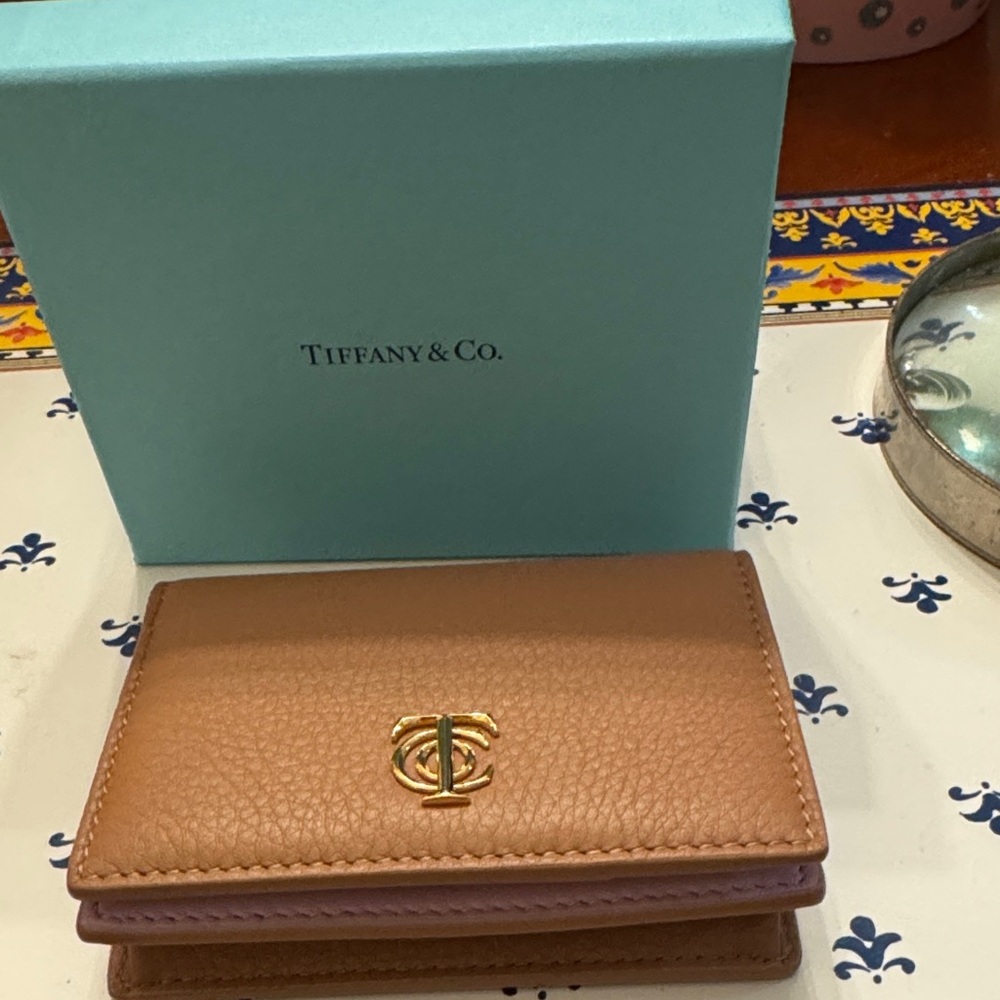 Tiffany & Co. Tan Leather Card Holder with Gold Logo